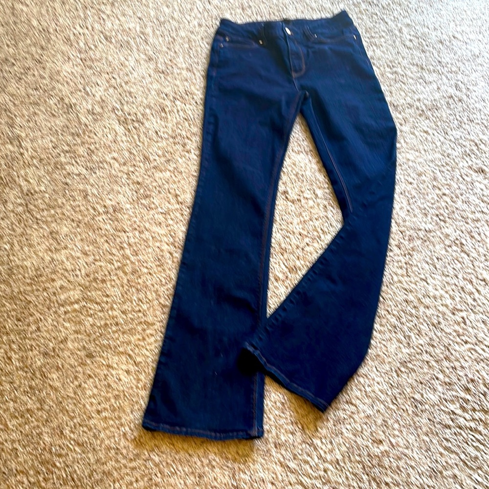 White House Black Market skinny flare four regular dark blue jeans